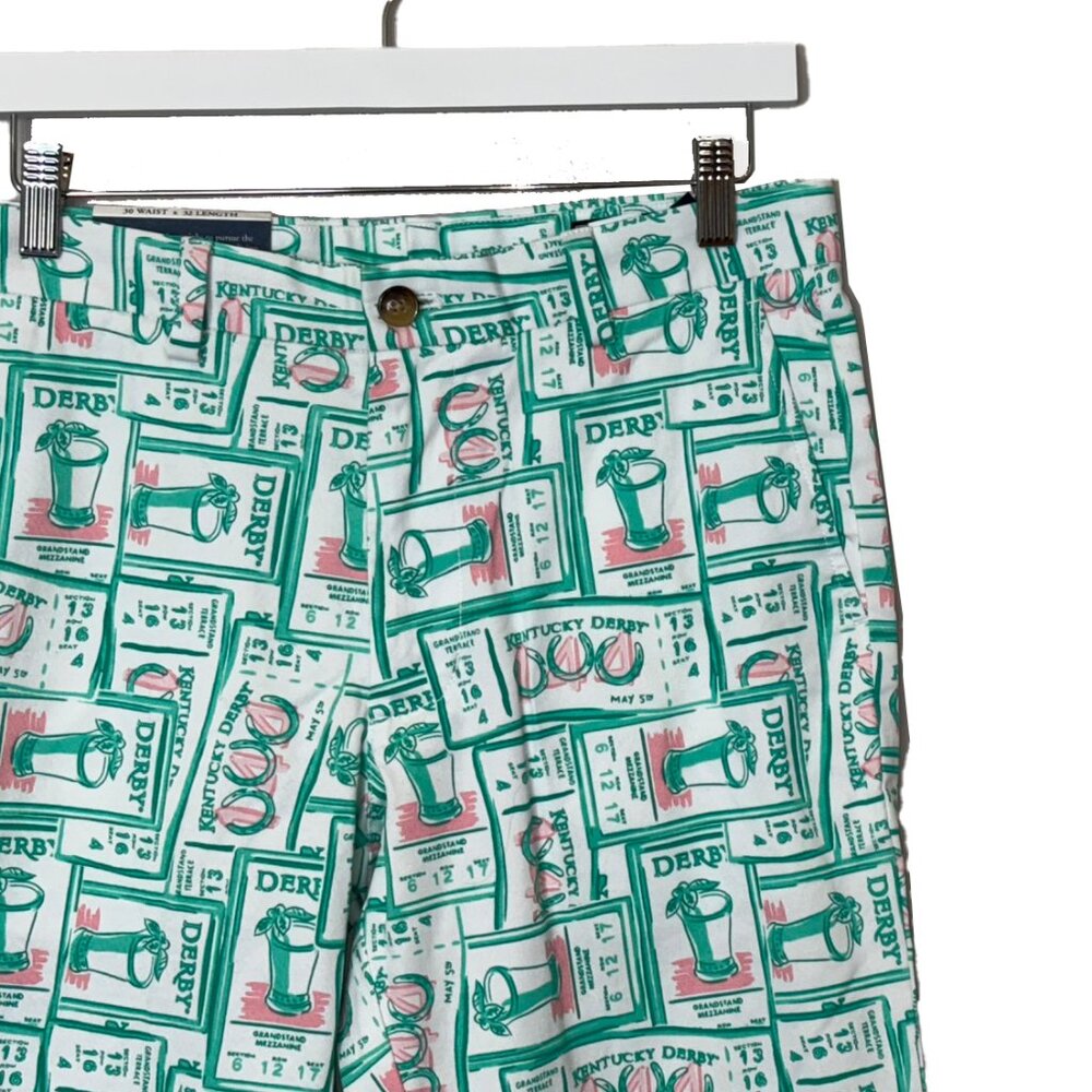 Vineyard Vines White Chino pants with Teal and Pink Kentucky Derby Print